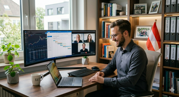 Arbeitnehmer arbeitet im Homeoffice in Österreich – rechtliche Grundlagen und Homeoffice-Gesetz 2025